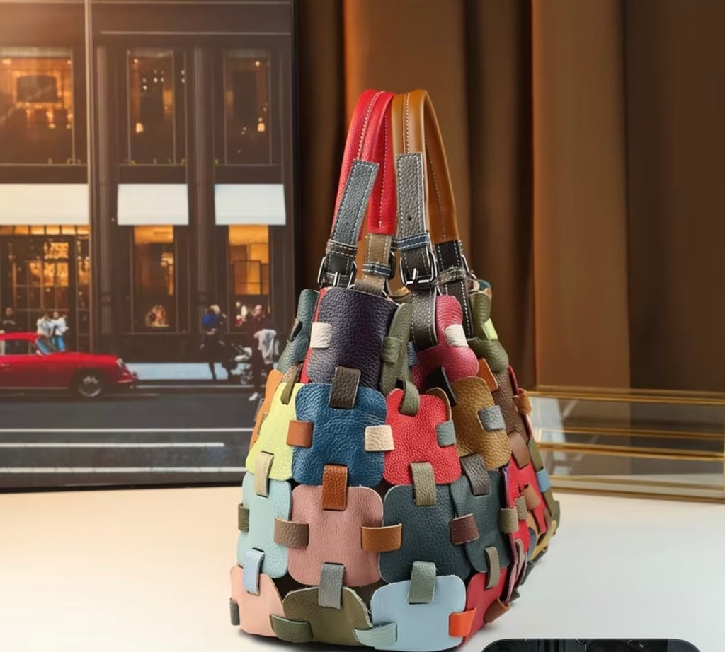 Elite Vintage Cowhide Hand Woven Handbag