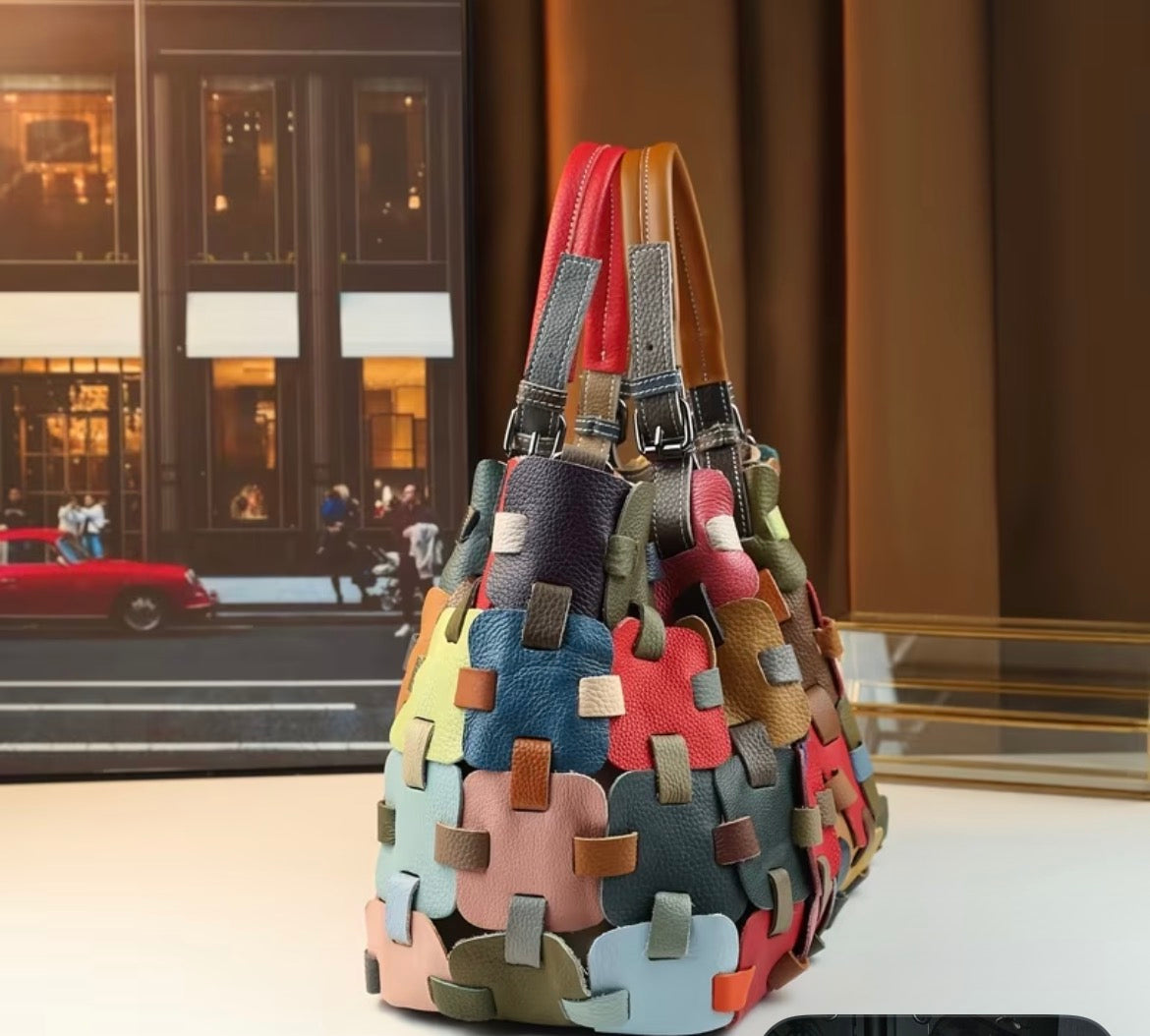 Elite Vintage Cowhide Hand Woven Handbag